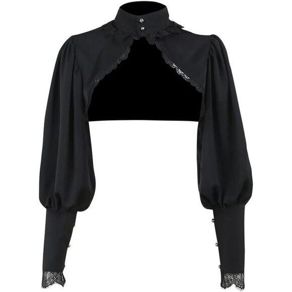 Tops - Women Black 4 Bolero Shrug Goth Crop Top Fairy Shrugs for Dresses